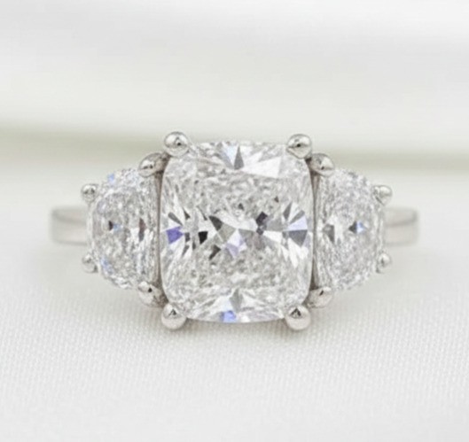 Elongated 3.50Ct Cushion IGI Certify Lab-Grown Diamond 3-Stone Ring 14k Gold