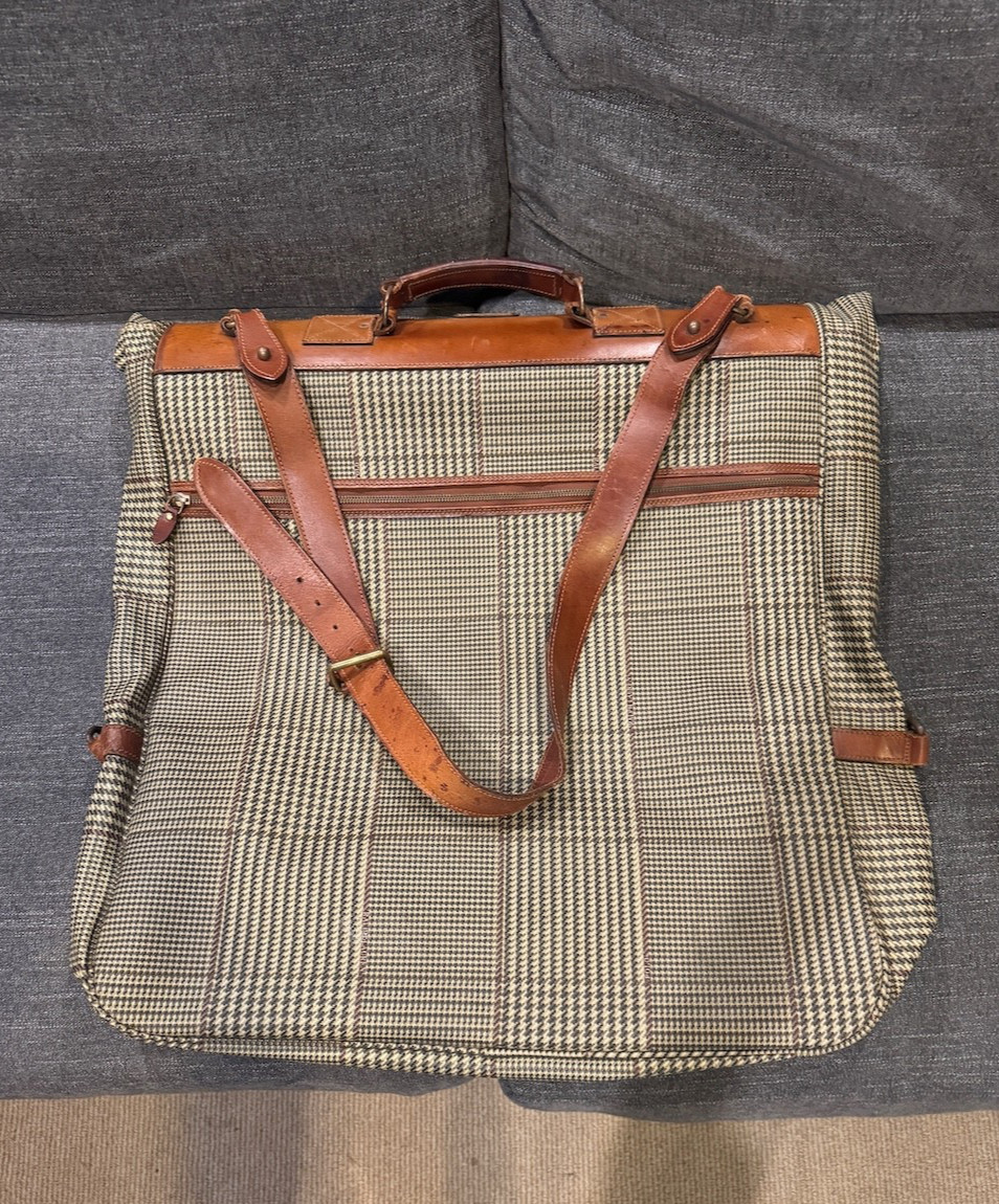 Vintage Polo Ralph Lauren Houndstooth Plaid PVC Leather Garment Bag Luggage Vintage Polo Ralph Lauren Houndstooth Plaid PVC Leather Garment Bag Luggage