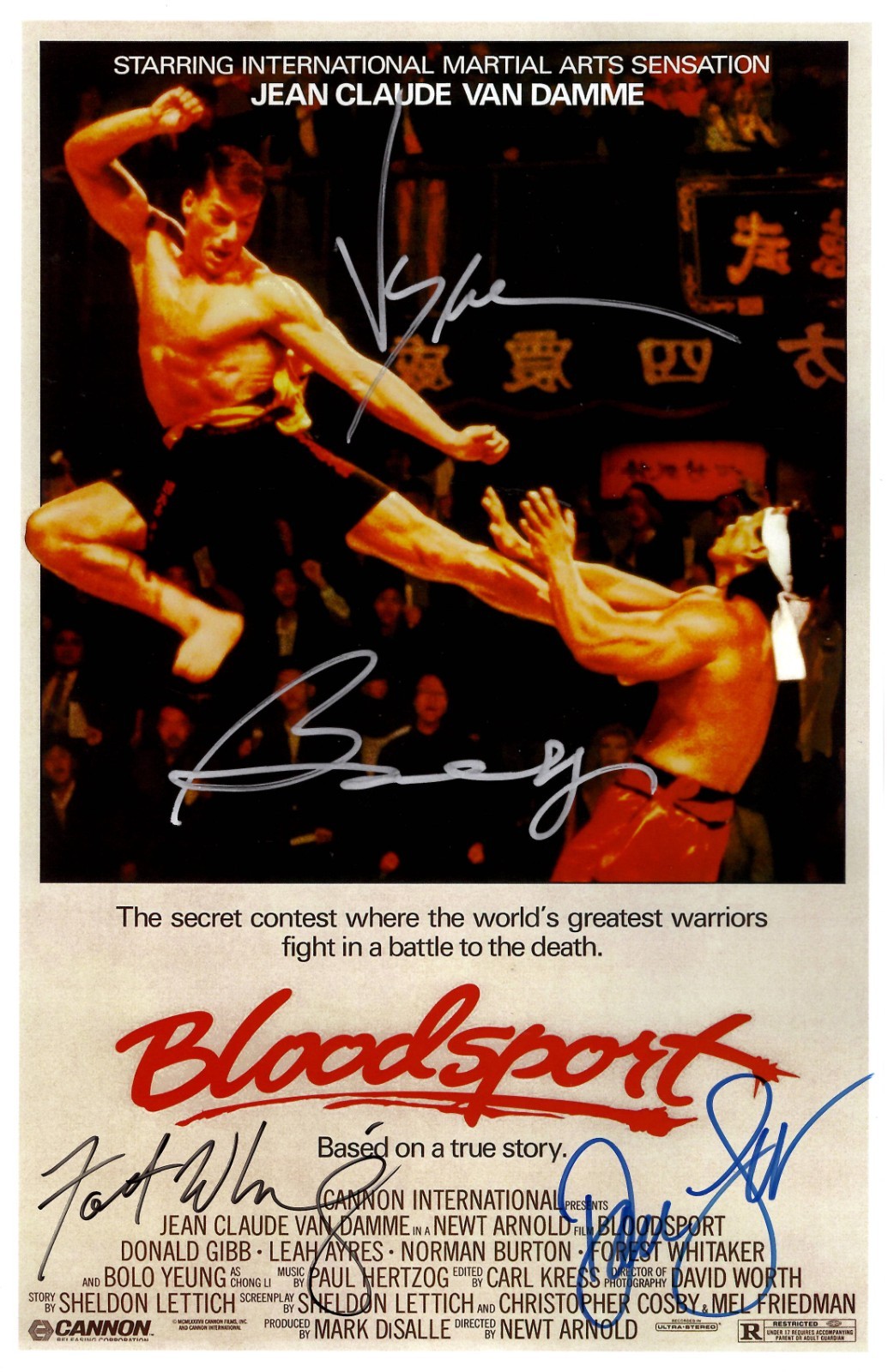 BLOODSPORT  Signed Poster 11x17 Jean-Claude Van Damme, Bolo Yeung, Donald Gibb