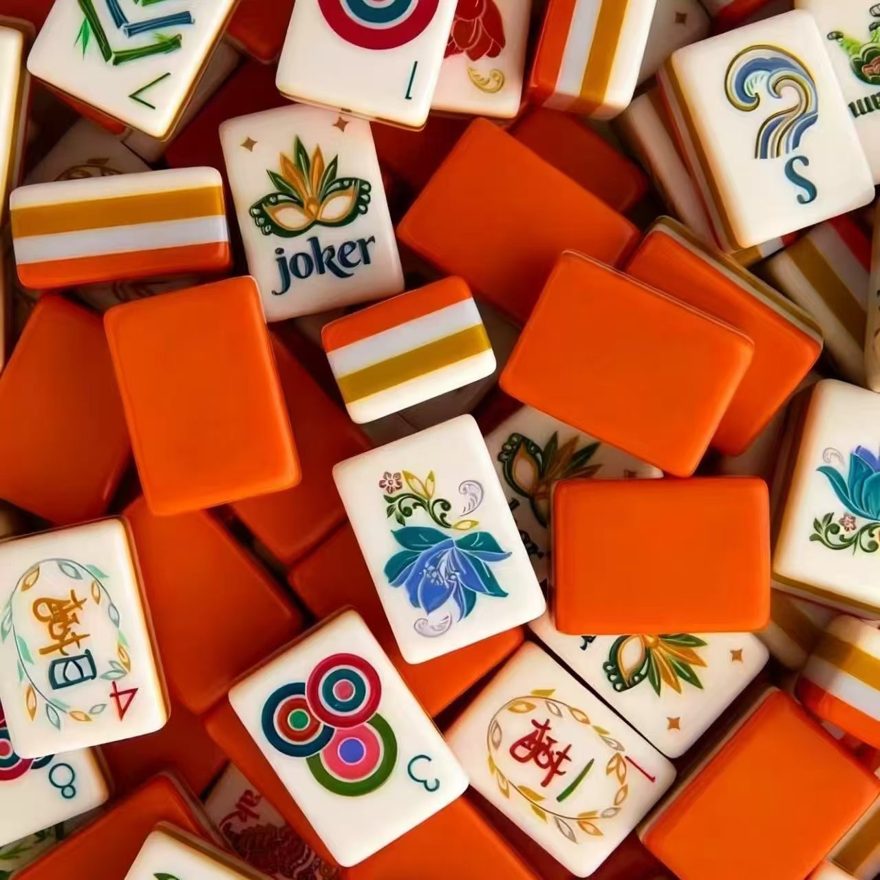 Vibrant Layered Mahjong Tiles – Full American Set 160Tiles - Orange acrylic Vibrant Layered Mahjong Tiles – Full American Set 160Tiles - Orange acrylic