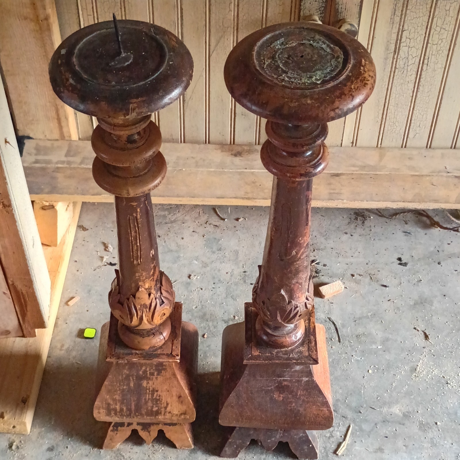 Vintage Pair Antique Wood Newel Posts Salvage Brown Architectural Salvage Vintage Pair Antique Wood Newel Posts Salvage Brown Architectural Salvage