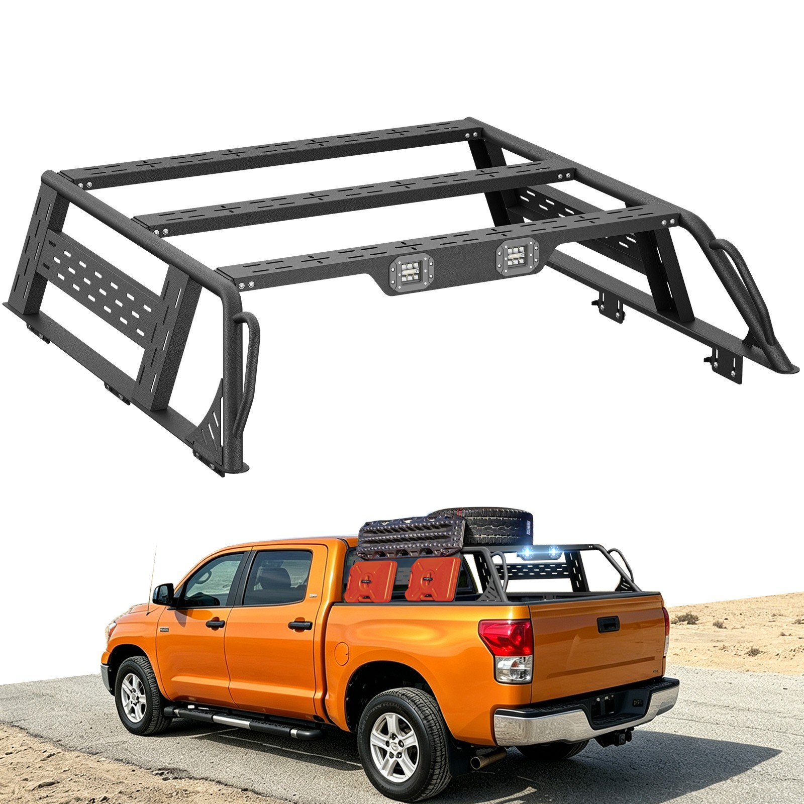 Rear Truck Bed Racks Cargo Carrier, With 2 LED Lights, For Toyota Tundra 2007-13