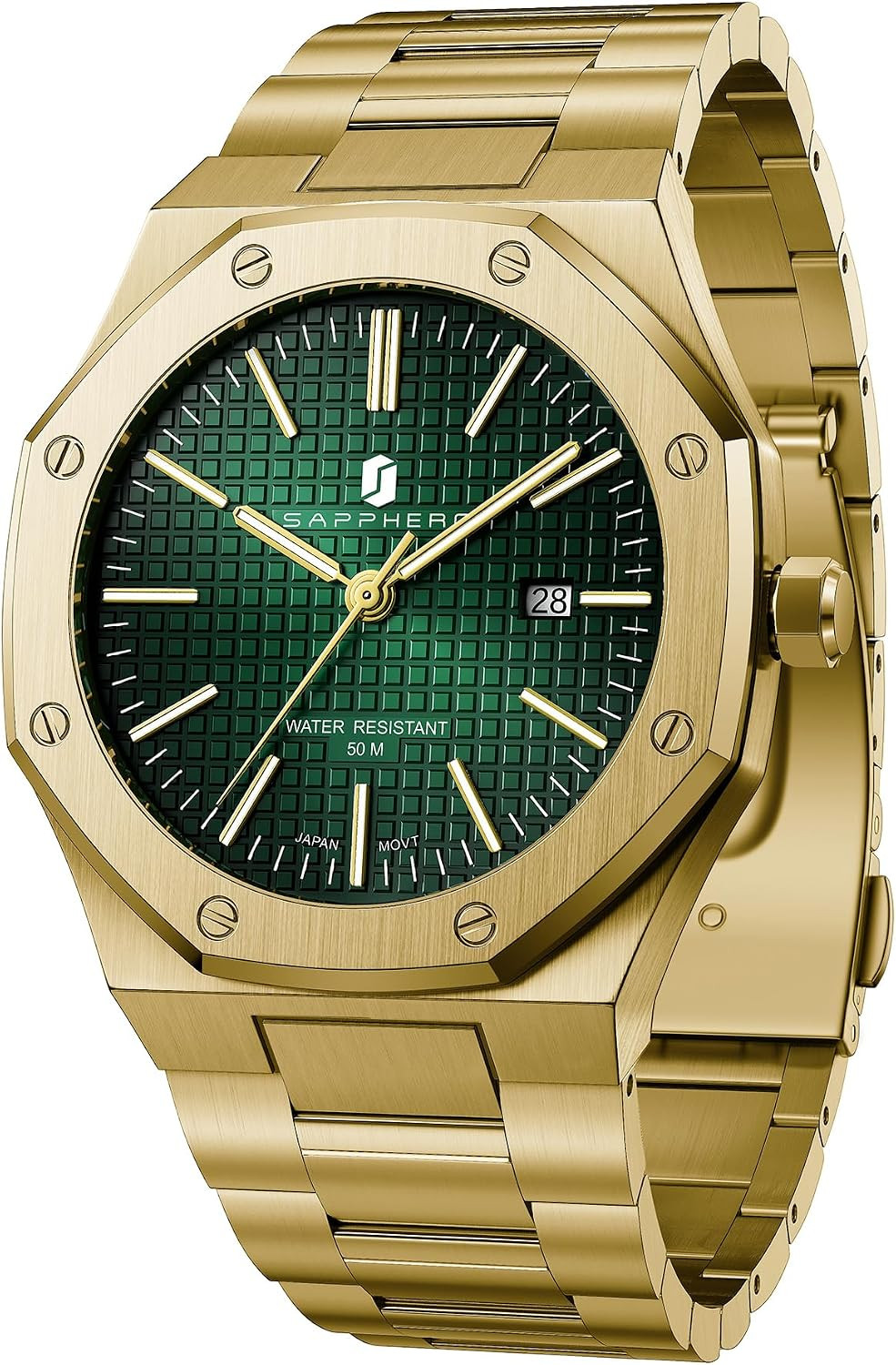 Watches for Men Waterproof Men\'S Watch Stainless Steel Octagonal Date Quartz Fas