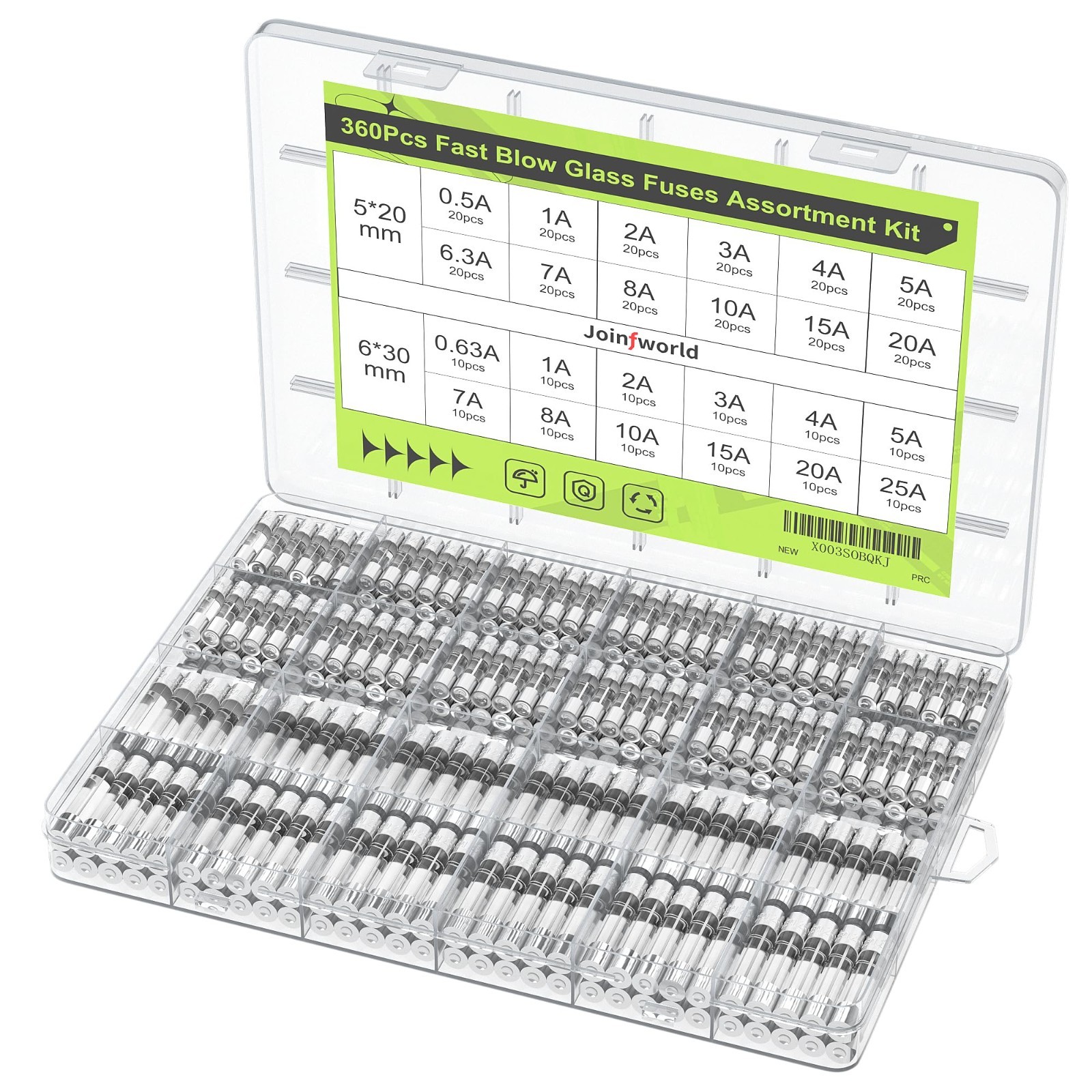 360Pcs Glass Fuse Assortment Kit - 24 Values Automotive Fuses 250V 0.5A-25A 5x20 360Pcs Glass Fuse Assortment Kit - 24 Values Automotive Fuses 250V 0.5A-25A 5x20