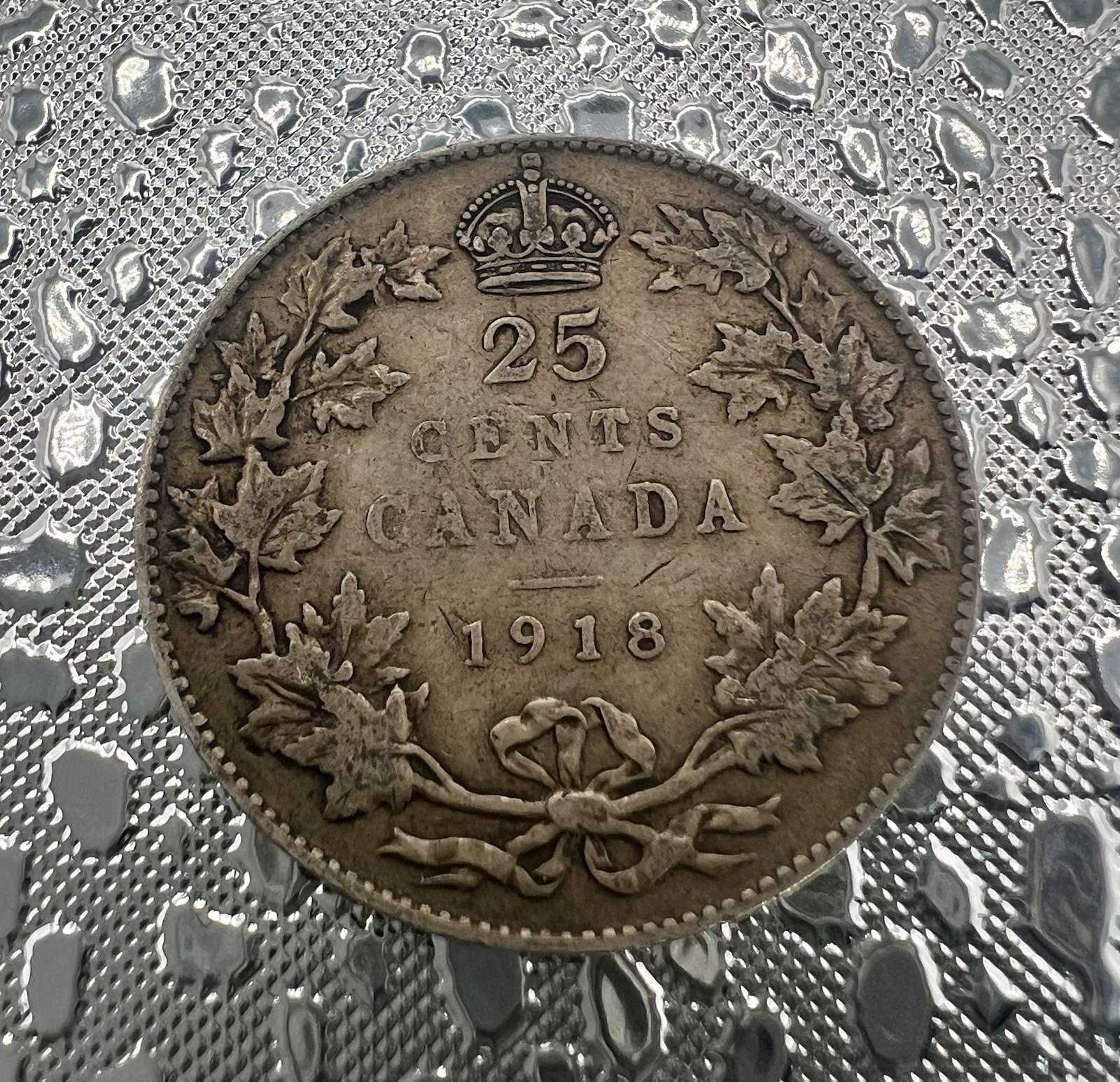 1918 Canada Silver Quarter 25 Cents George V .925 Sterling Silver Ottawa