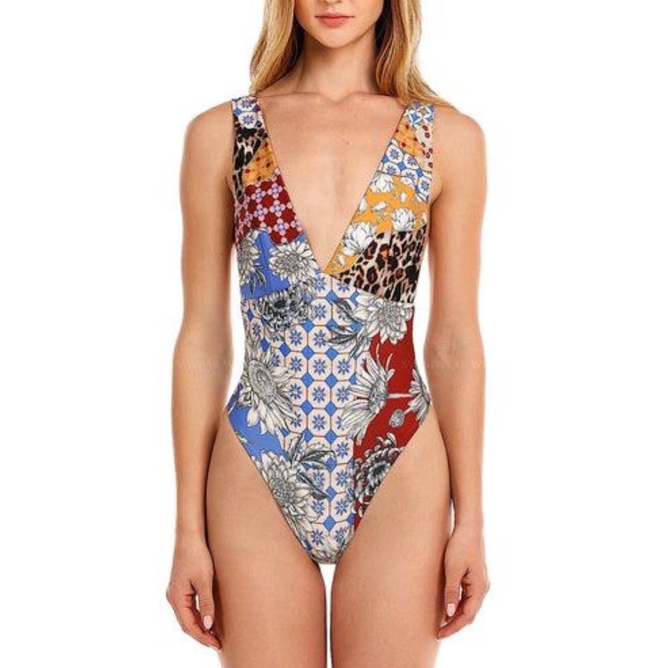 Agua Bendita Tulipa Quilt One Piece Swimsuit Patchwork Floral Leopard L Agua Bendita Tulipa Quilt One Piece Swimsuit Patchwork Floral Leopard L