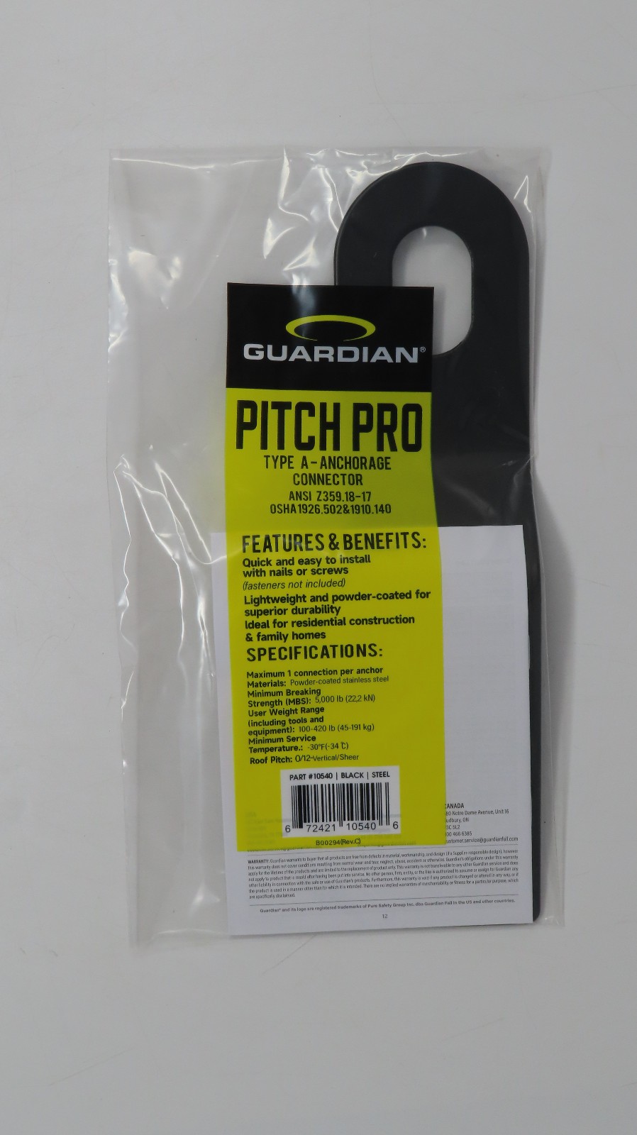 Guardian Fall Protection Pitch Pro Anchorage Connector Steel Black 10540 Guardian Fall Protection Pitch Pro Anchorage Connector Steel Black 10540