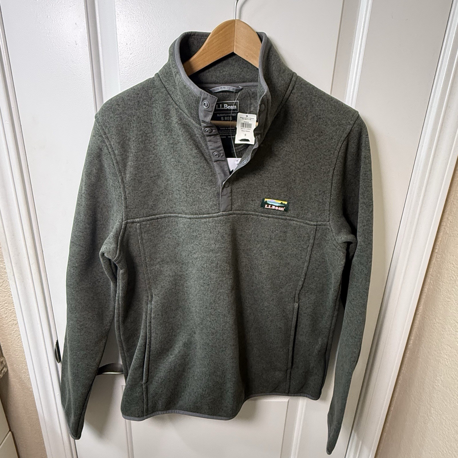 L.L.Bean Mens S Sweater Fleece Gray Snap Pullover Slightly Fitted 29805 NWT
