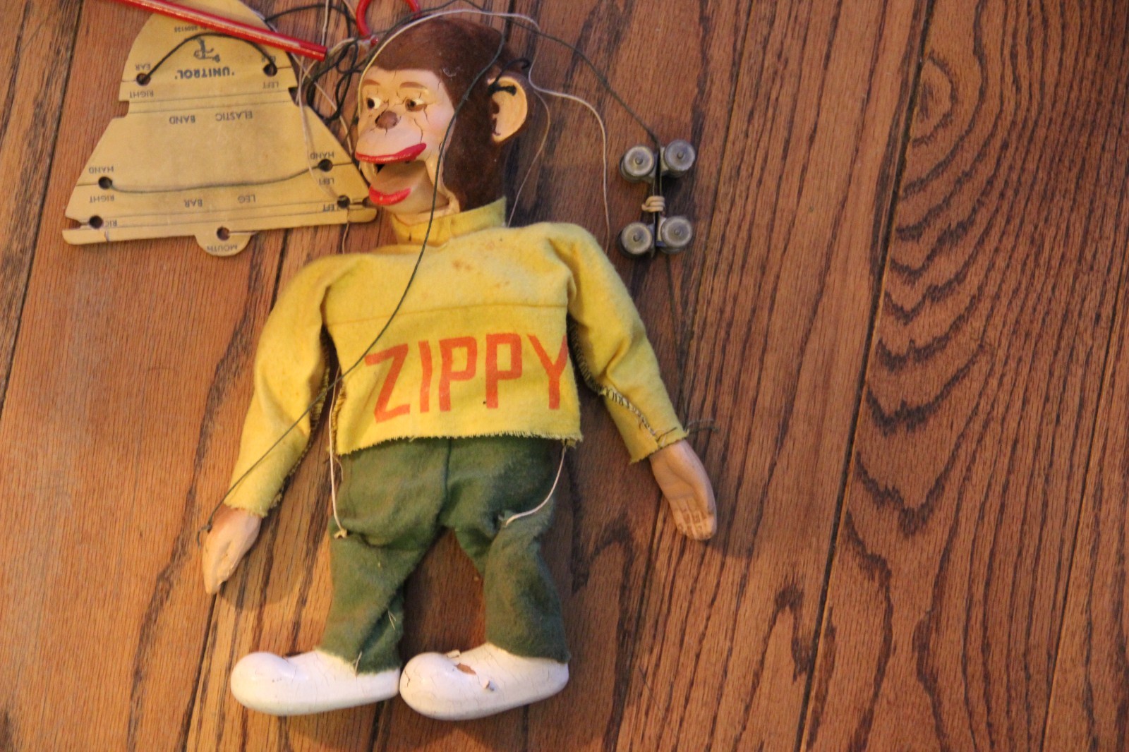 Vintage 1950s ZIPPY Monkey Marionette w/UNITROL Control & Original Roller Skates