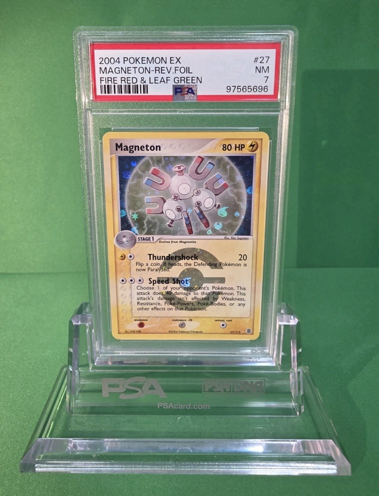2004 POKEMON EX MAGNETON REVERSE FOIL FIRE RED & LEAF GREEN 27/112 PSA 7 2004 POKEMON EX MAGNETON REVERSE FOIL FIRE RED & LEAF GREEN 27/112 PSA 7