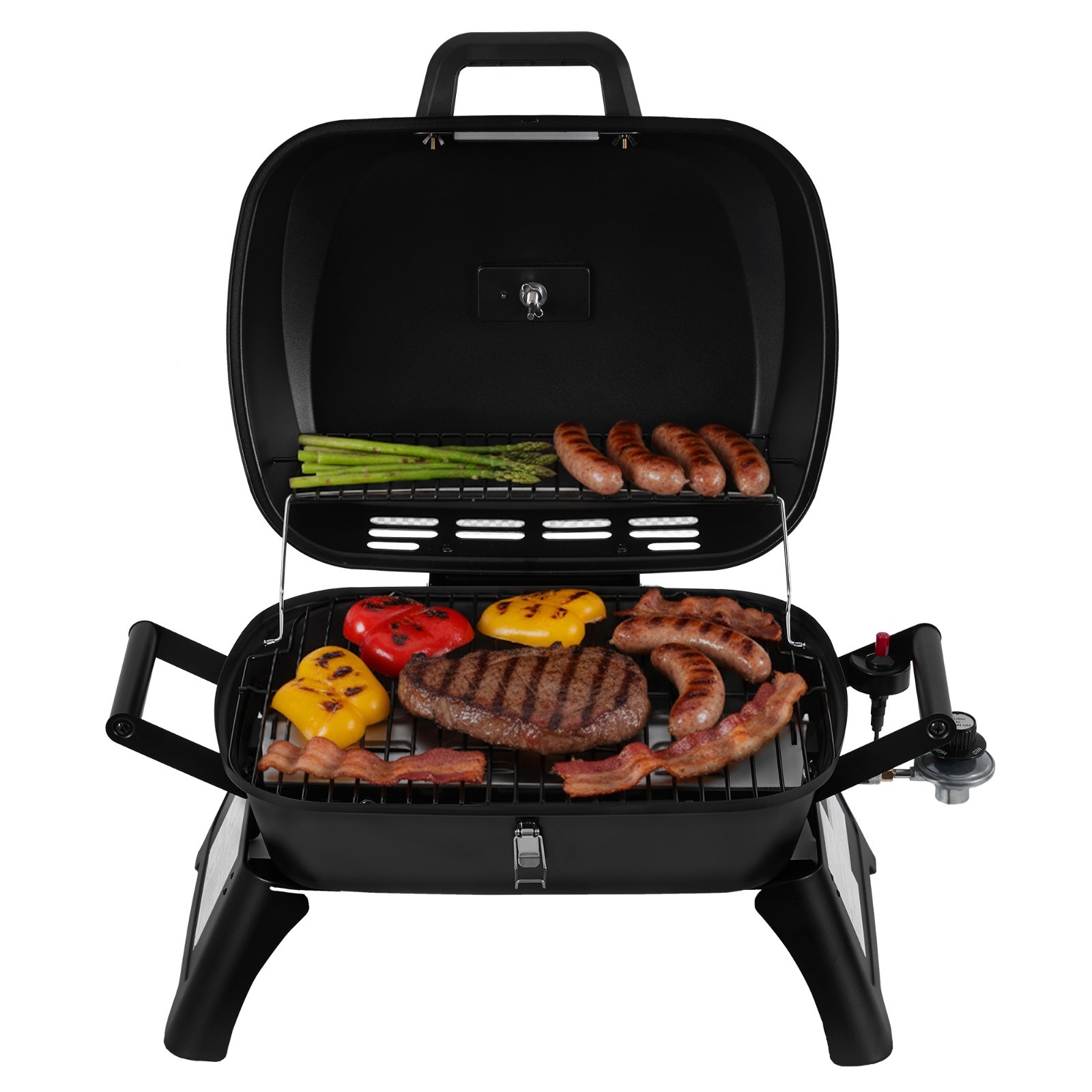 Royal Gourmet Tabletop Propane Gas Grill with Travel Locks/Folding Leg Black