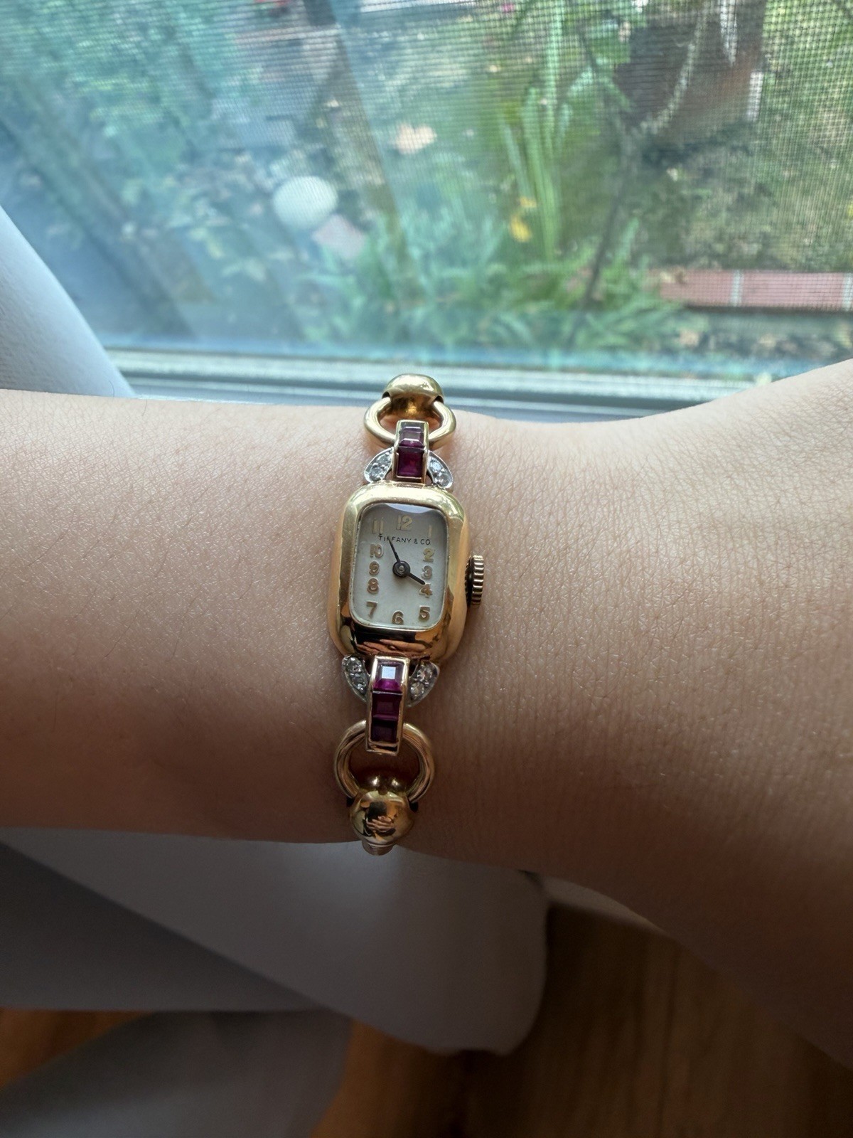 Vintage Tiffany & Co 14k Gold Cocktail Ruby Diamond Watch Read Flaws