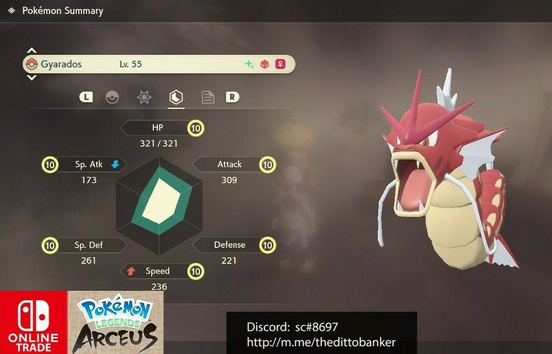 Pokemon Legends Arceus SHINY GYARADOS LV.55 ALPHA✨MAX Effort Levels FAST SEND 