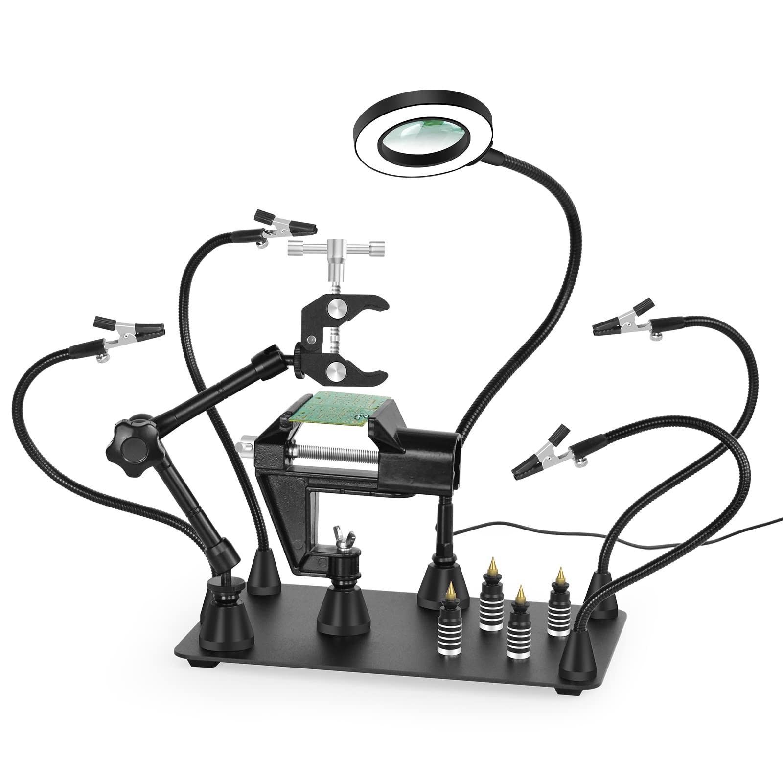 NOEVSBIG N-5PC-BK Magnetic Helping Hands Soldering Third Hand, 3X LED Lamp NOEVSBIG N-5PC-BK Magnetic Helping Hands Soldering Third Hand, 3X LED Lamp