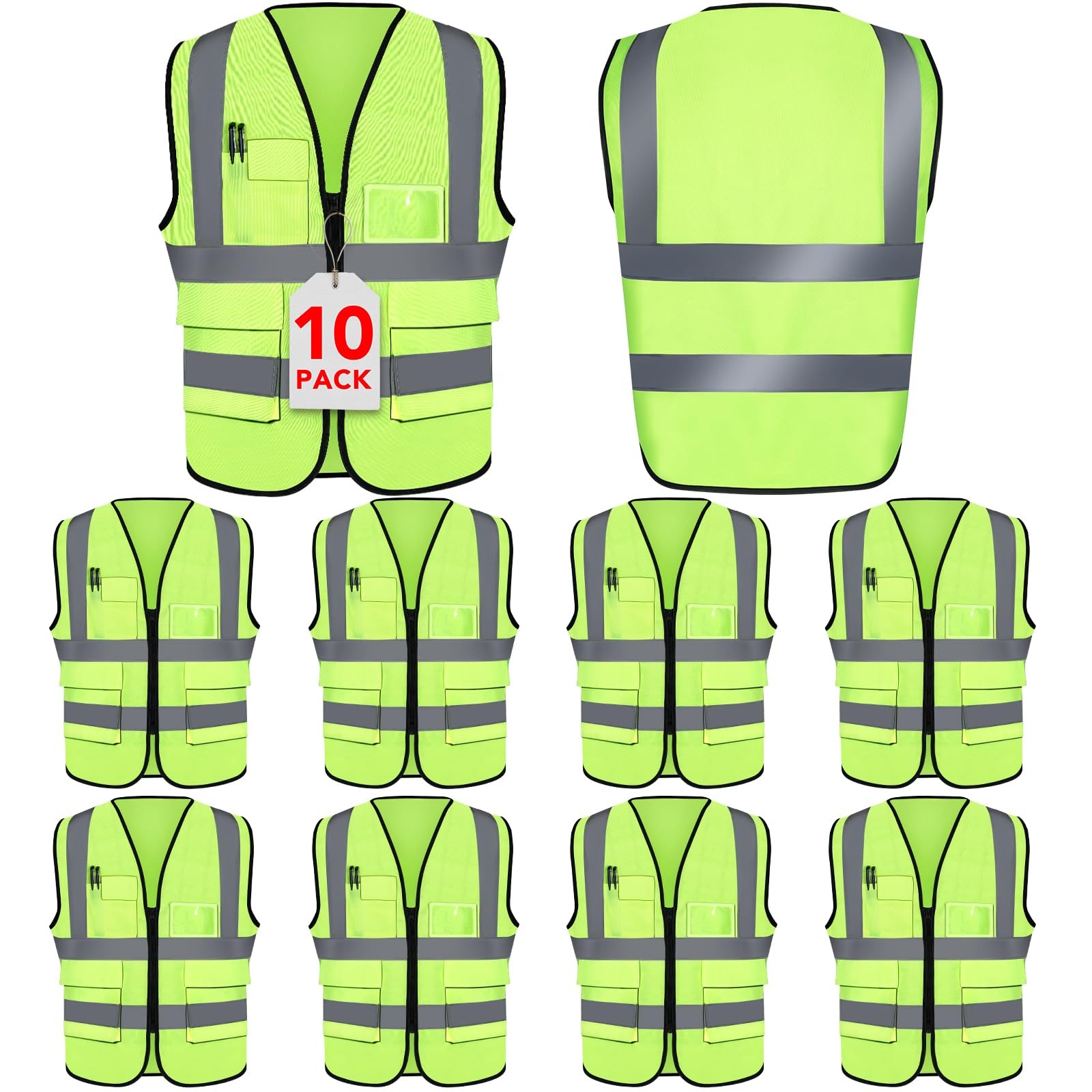 XPCARE Reflective Safety Vest Pockets Zipper Construction High Visibility XPCARE Reflective Safety Vest Pockets Zipper Construction High Visibility