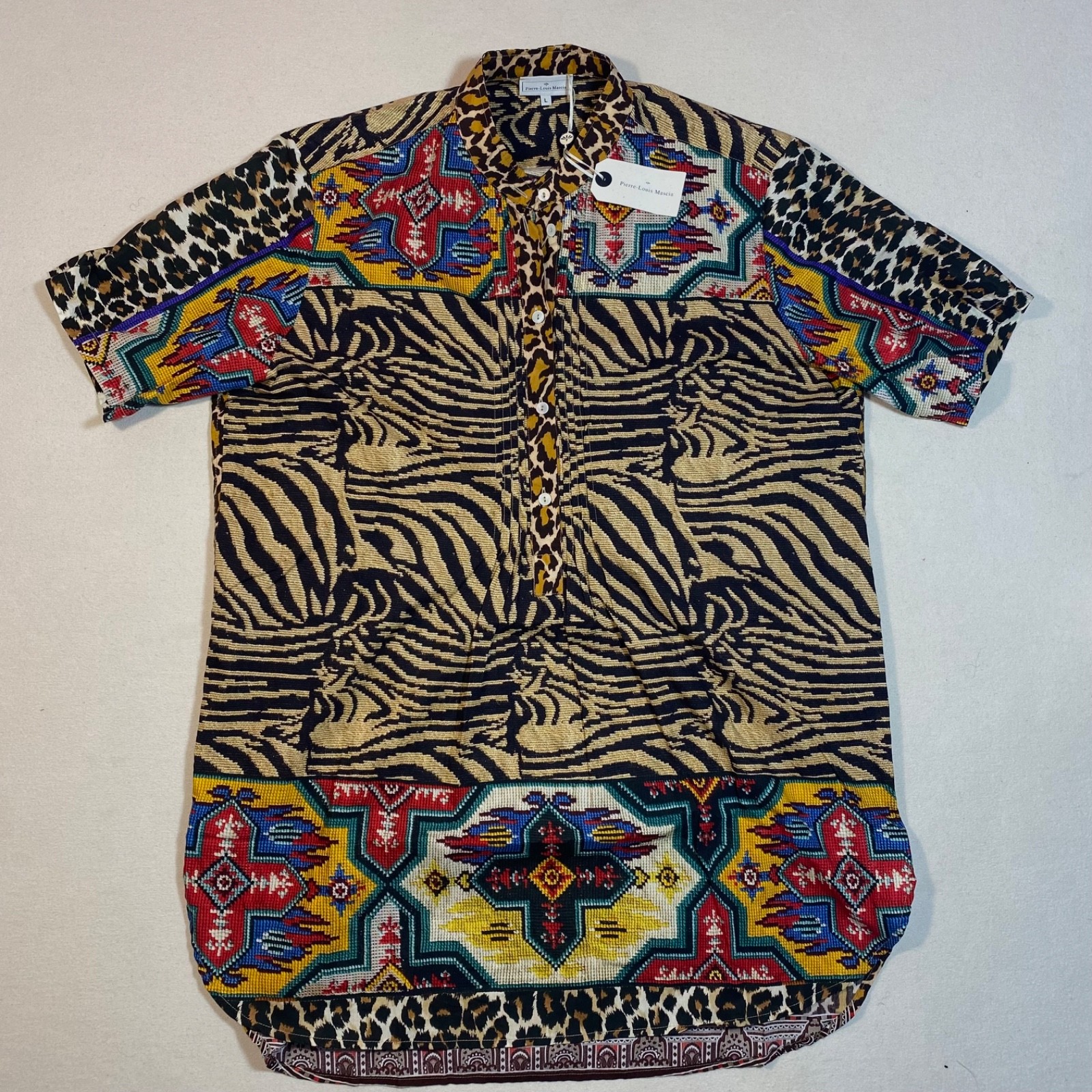 Pierre-Louis Mascia Luxury Patchwork Shirt L Animal Print Made in Italy NWT