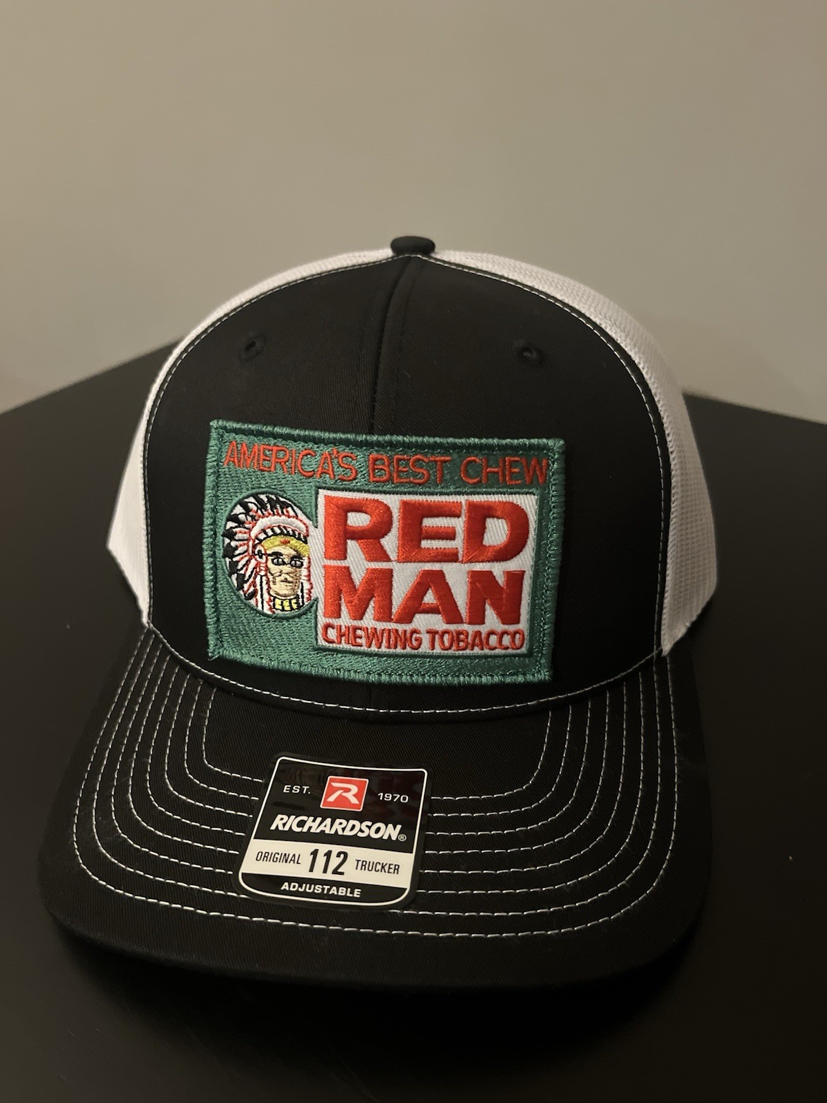 Red Man Chewing Tobacco Red Bass Trucker Hat Richardson 112 Cap Vintage Style Red Man Chewing Tobacco Red Bass Trucker Hat Richardson 112 Cap Vintage Style