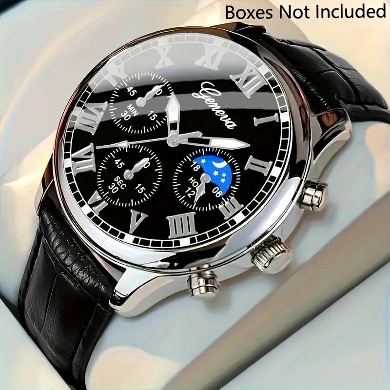 Luxury Men's Business Quartz Watch Black Leather Casual Wristwatch Best & Good