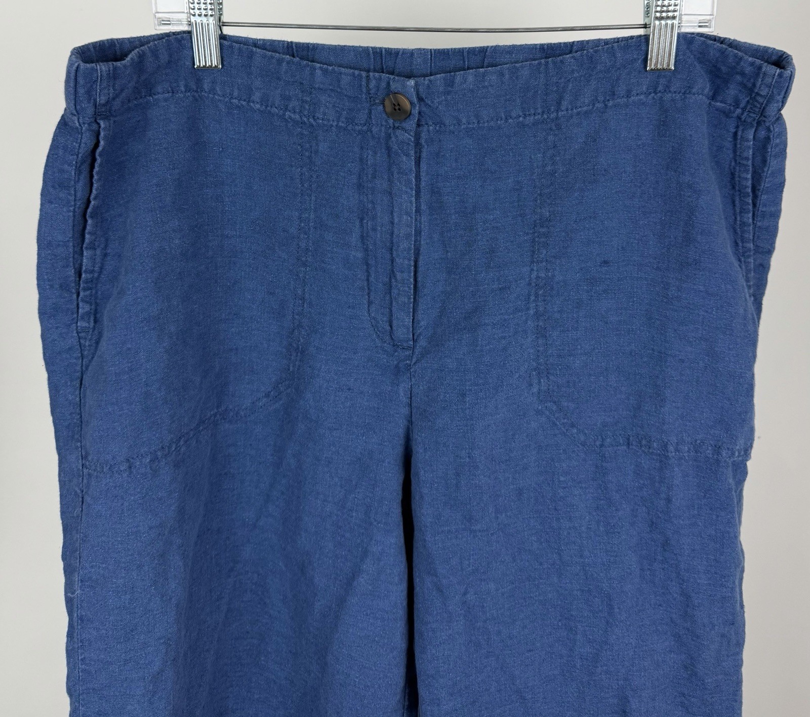 J Jill Linen Pants Womens Large Indigo Blue Cropped Wide Leg Lagenlook Minimal