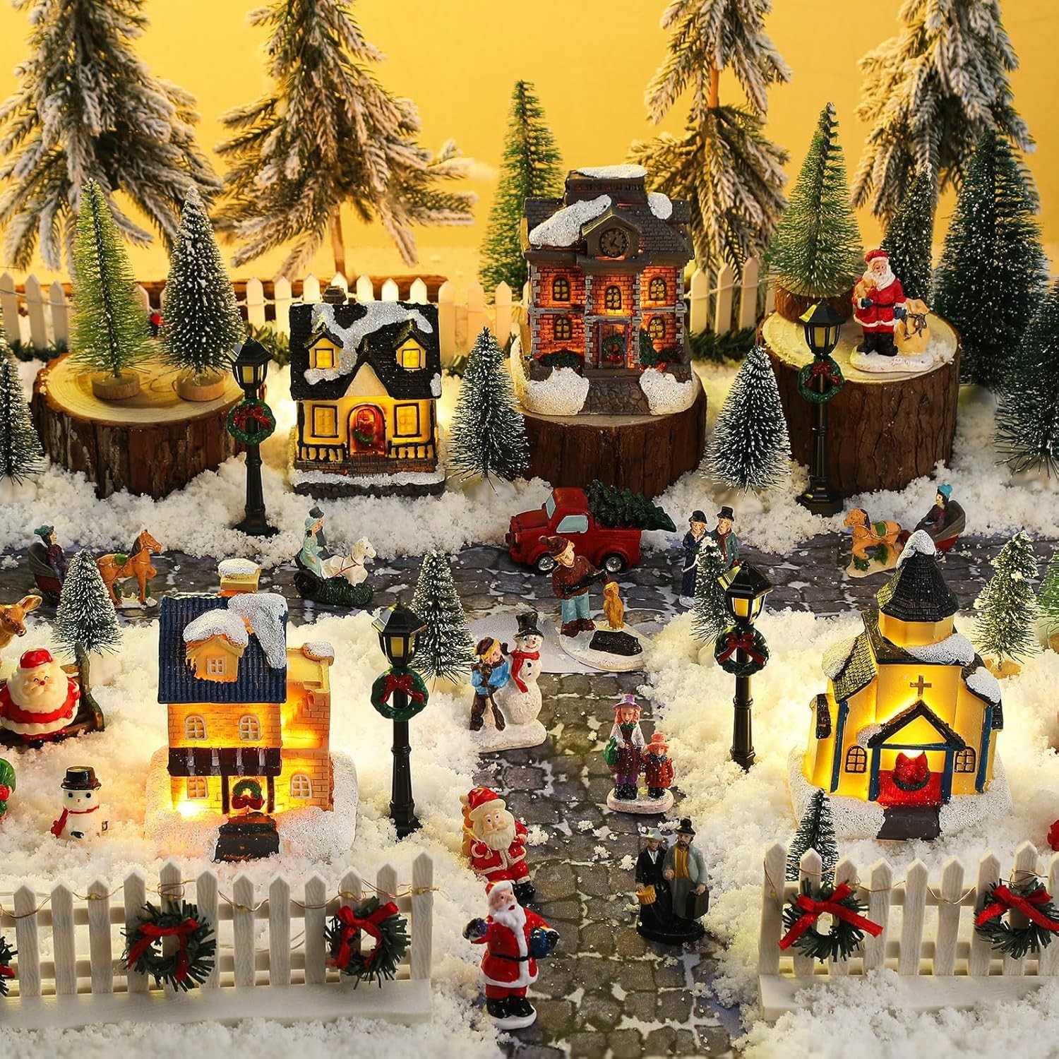 27 Pcs Christmas Village Sets Figurines Decoration LED Lighted Village Houses Co 27 Pcs Christmas Village Sets Figurines Decoration LED Lighted Village Houses Co