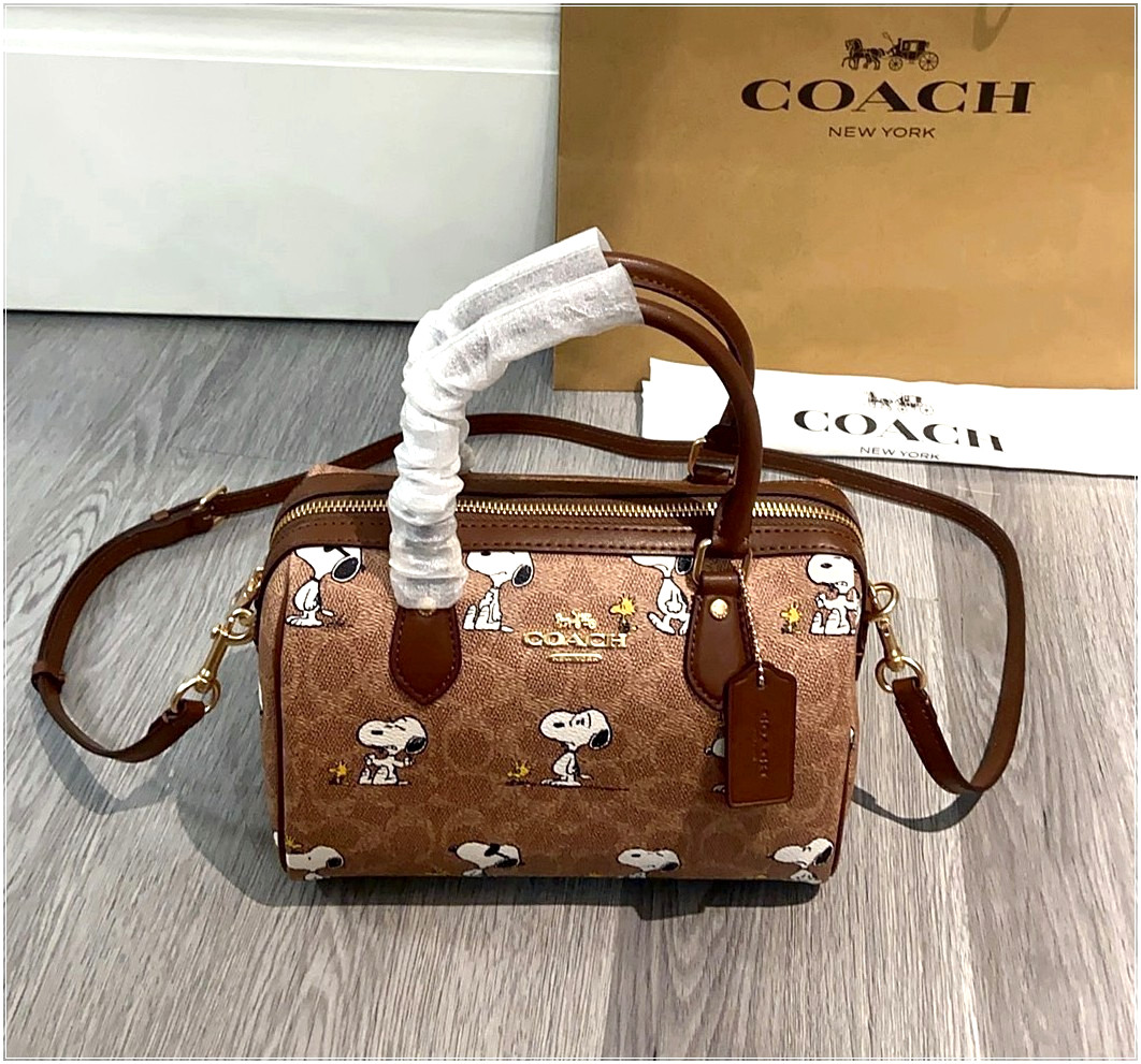 Coach X Peanuts CBM33 Rowan Satchel Bag Signature Canvas Snoopy Print OUTLETSHIP