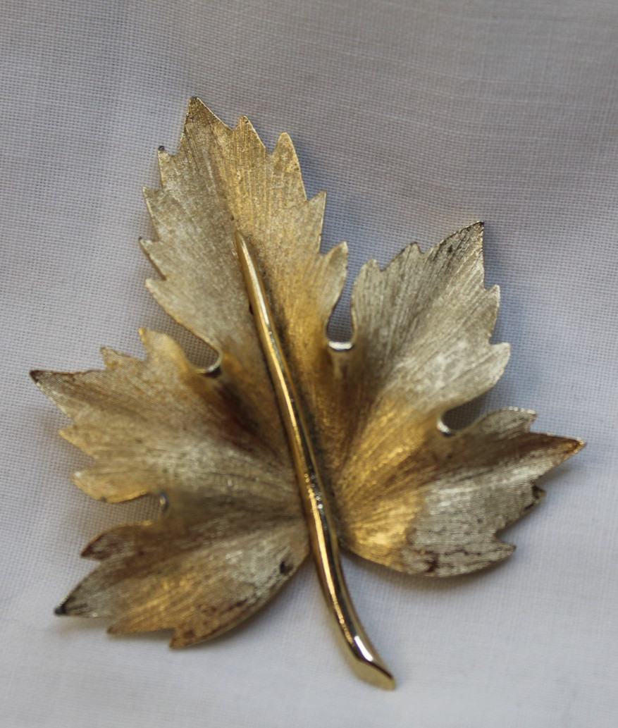 Vintage Boucher signed Leaf Brooch Gold Tone Metal Fall Season