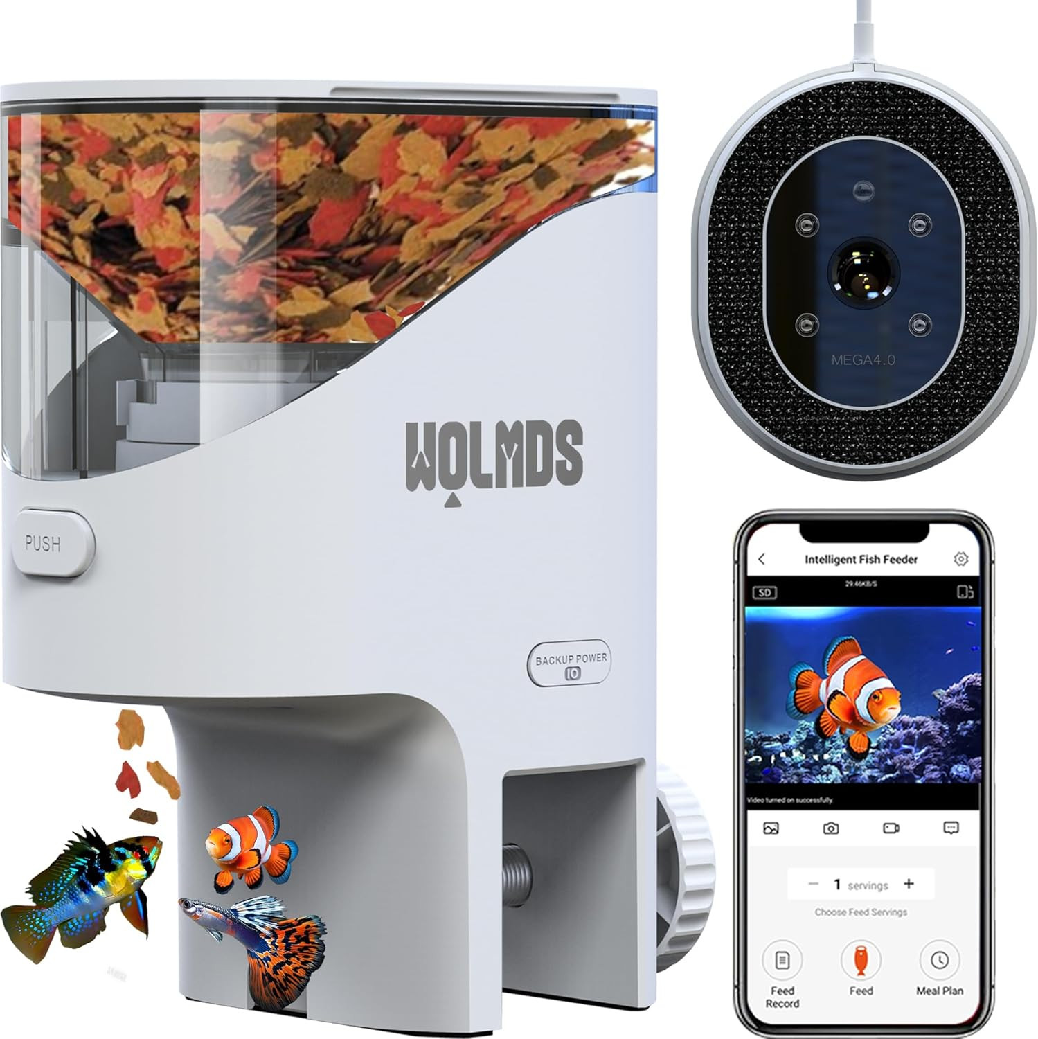 Wifi Automatic Fish Feeder with Camera, Flakes Food Dispenser for Aquarium Wifi Automatic Fish Feeder with Camera, Flakes Food Dispenser for Aquarium