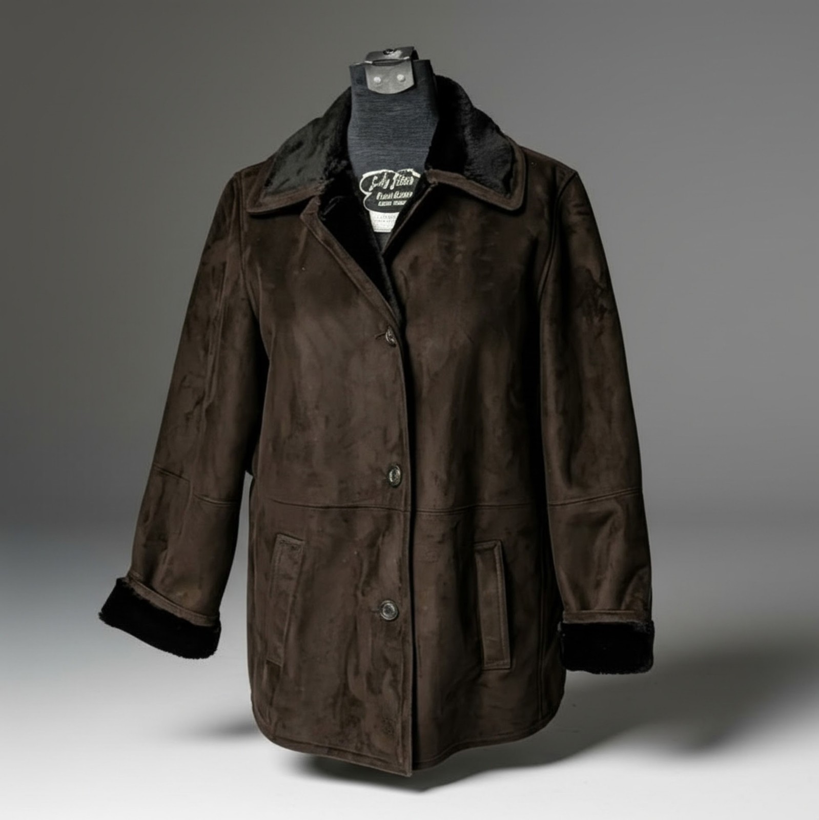 EUC-VTG 90\'s Y2K Chaps Faux Suede Shearling Fur Lined Coat Jacket Brown Size L