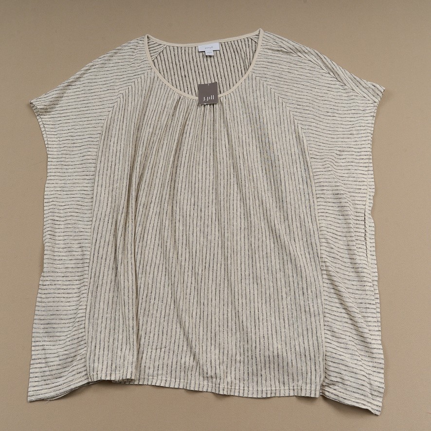 J. Jill Pure Jill Top Flutter Sleeve Linen Modal Striped Top Sz L Barly/Bar NEW
