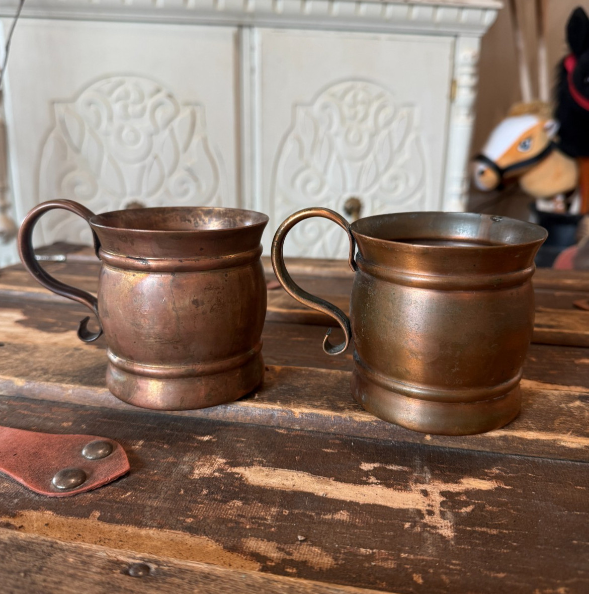 Vintage Gregorian Copper Mug Set of 2-Hand Hammered Solid Copper Mid-Century