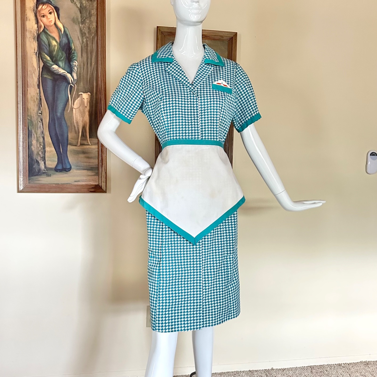 Vtg 1960s Howard Johnsons Waitress Uniform Dress Apron Set Dior D Armigene M