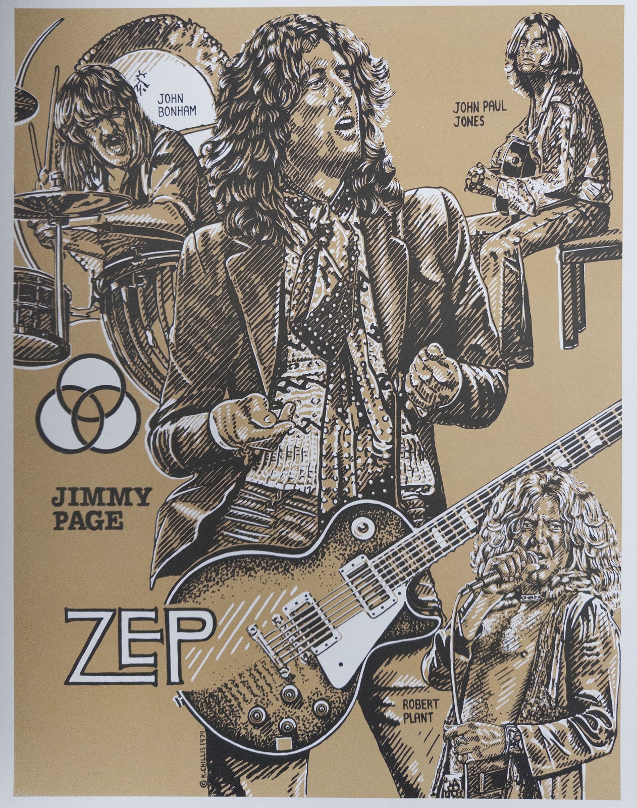 Vintage Led Zeppelin Lithograph Poster by K. Chillis 1978 • MINT • RARE