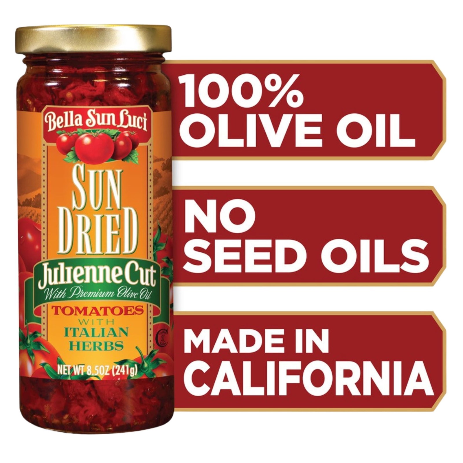 Bella Sun Luci Julienne Cut Sun Dried Tomatoes With Italian Herbs 8.5 oz Jar Bella Sun Luci Julienne Cut Sun Dried Tomatoes With Italian Herbs 8.5 oz Jar