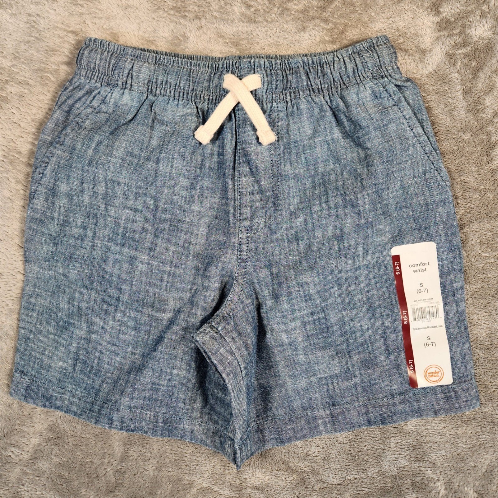 Wonder Nation Pull On Shorts Girls S 6-7 Blue New Chambray Cotton Comfort Waist