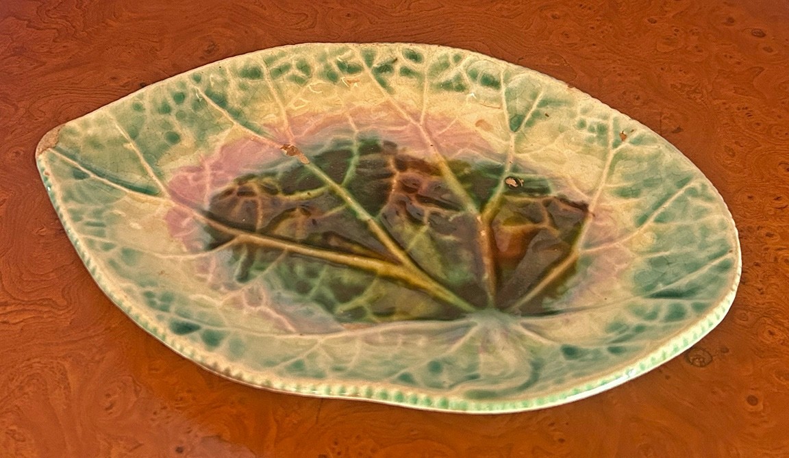 19th Century Majolica  Leaf Dish.  Graceful form and texture.  Lovely color.