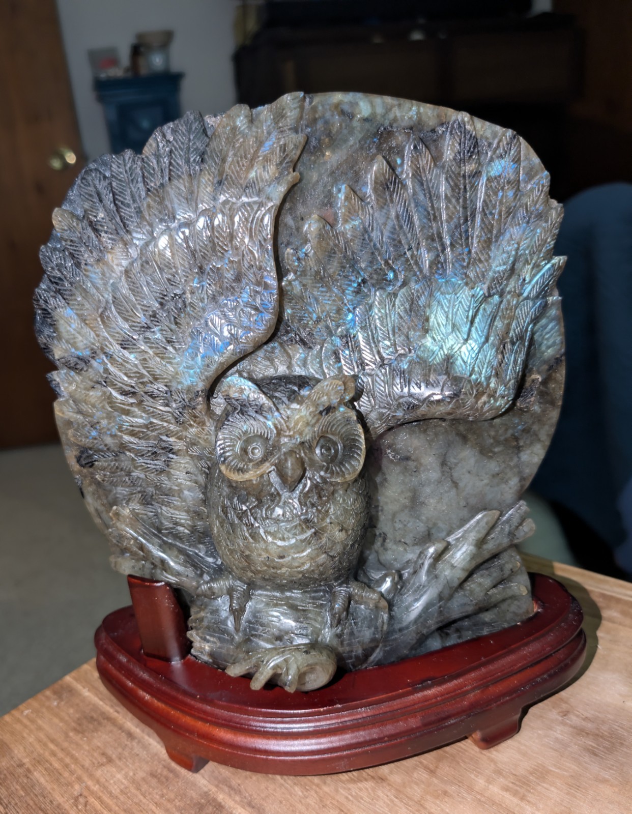 4.4lb Hand Carved Labrodite Owl Sculpture