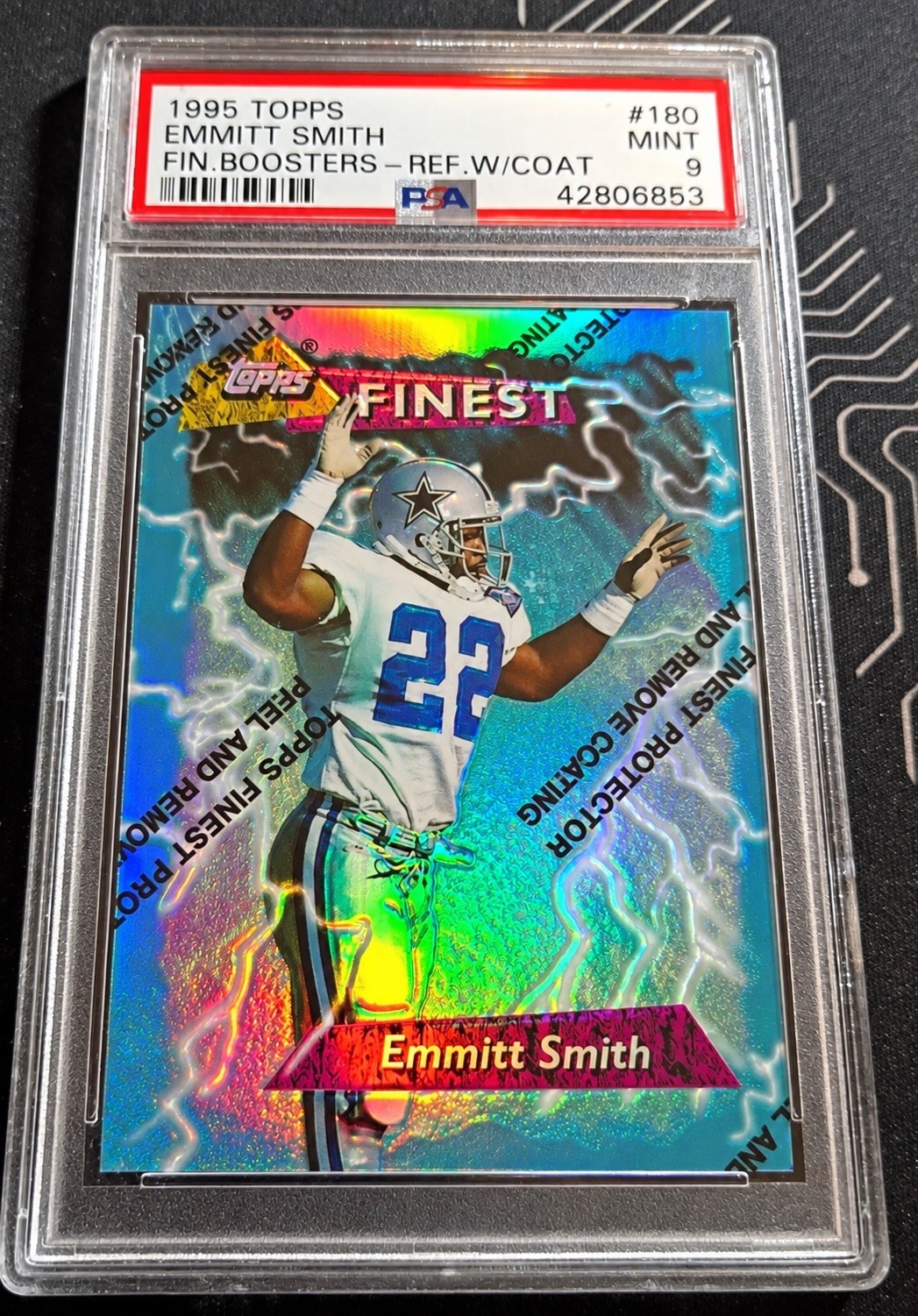 Topps 1995 Finest Boosters Emmitt Smith Cowboys #180 Refractor w/Coat PSA 9 Topps 1995 Finest Boosters Emmitt Smith Cowboys #180 Refractor w/Coat PSA 9