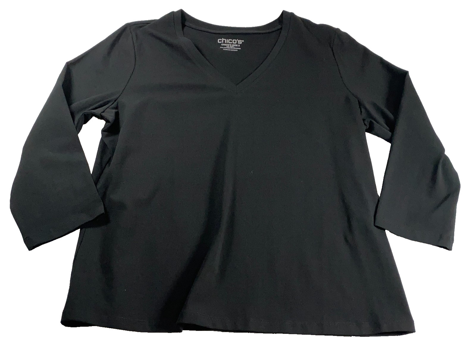 Chico\'s Womens Top Sz 2 US L Black Pullover V-Neck Long Sleeve Stretch NWOT