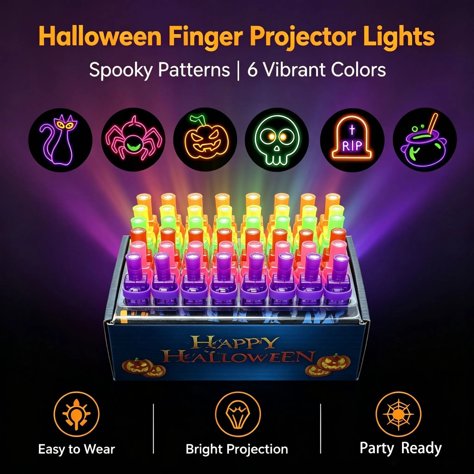 36PCS Halloween LED Finger Lights Glow in the Dark Party Favors Rave Goodie Bag