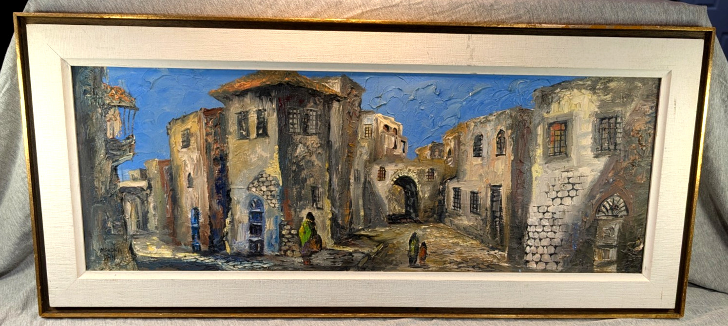Vintage O/B Damascus Street Scene Signed Impressionist Impasto Painting 