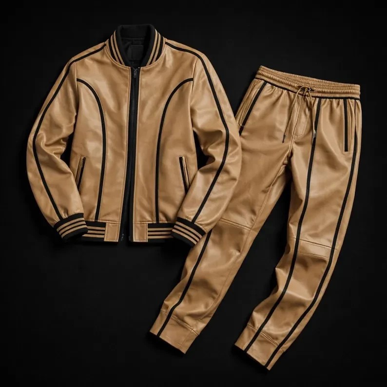 Men Jogging Tracksuit Men Genuine Leather Track Suit Sweat suit