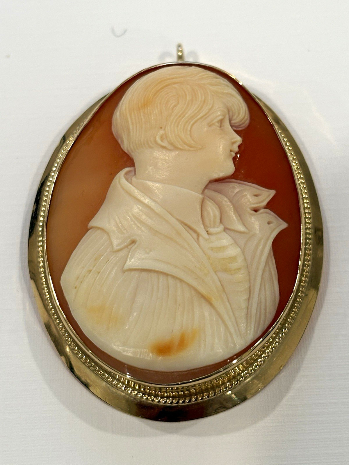 Vintage 14K Gold Shell Cameo Brooch Pendant Male Portrait MAZ 19.05g