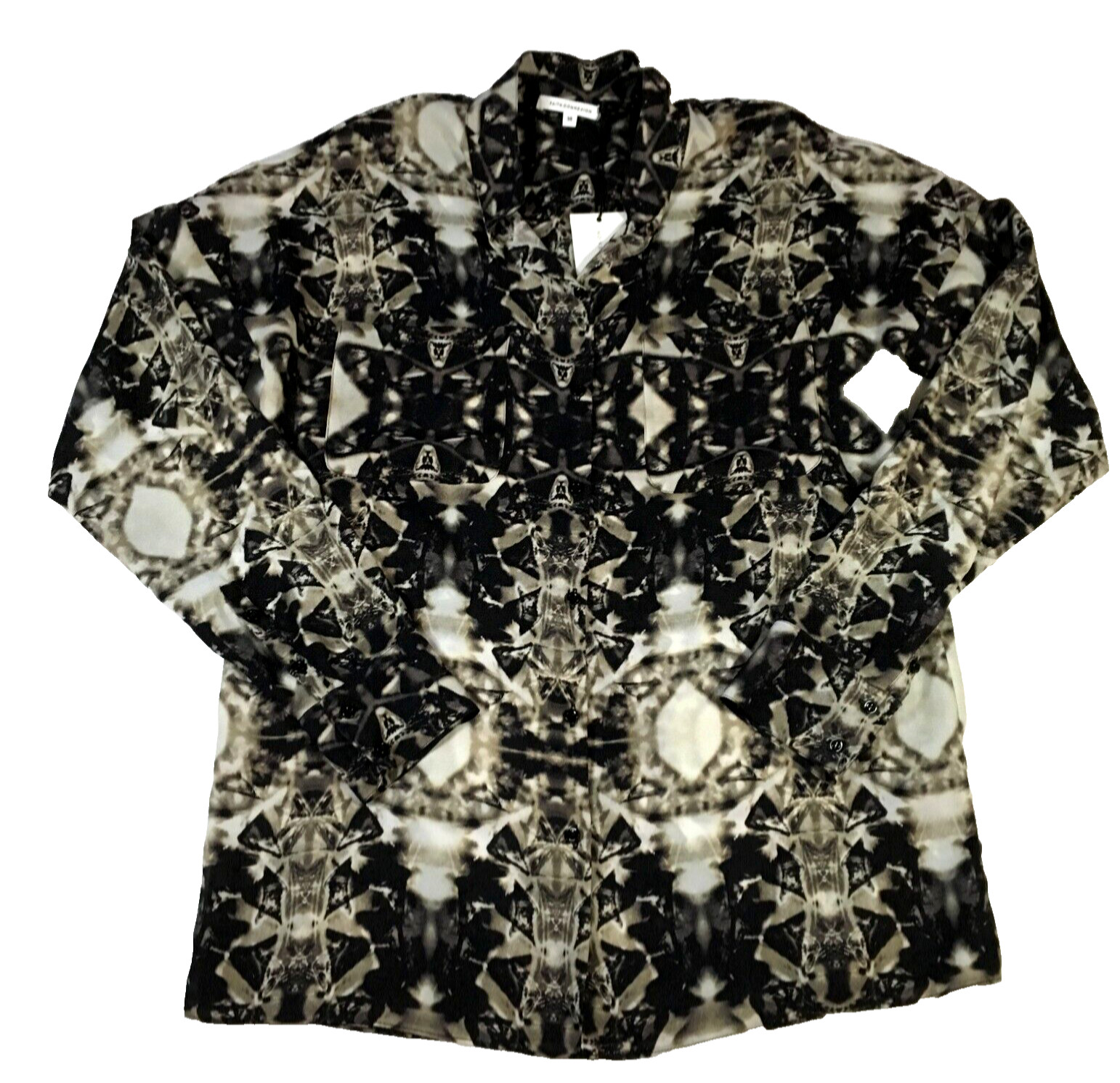 Faith Connexion Womens Button Up Blouse SZ US M EU 38 Black Gray NWT MSRP $300