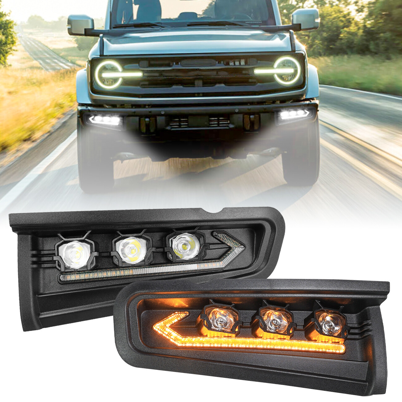 LED Front Bumper Fog Lights Amber/Clear For Ford Bronco 2021-2024 2/4-Door LED Front Bumper Fog Lights Amber/Clear For Ford Bronco 2021-2024 2/4-Door
