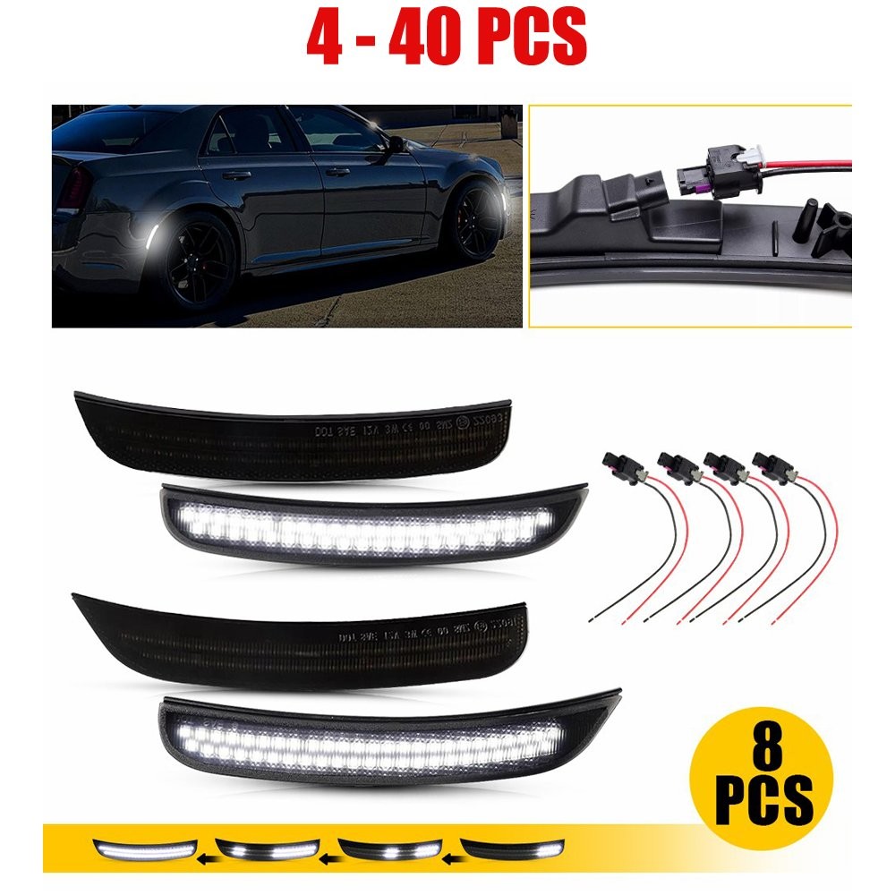 4-40 Dynamic White LED Side Marker Light&Harness Plug For 2015-23 Chrysler 300 F