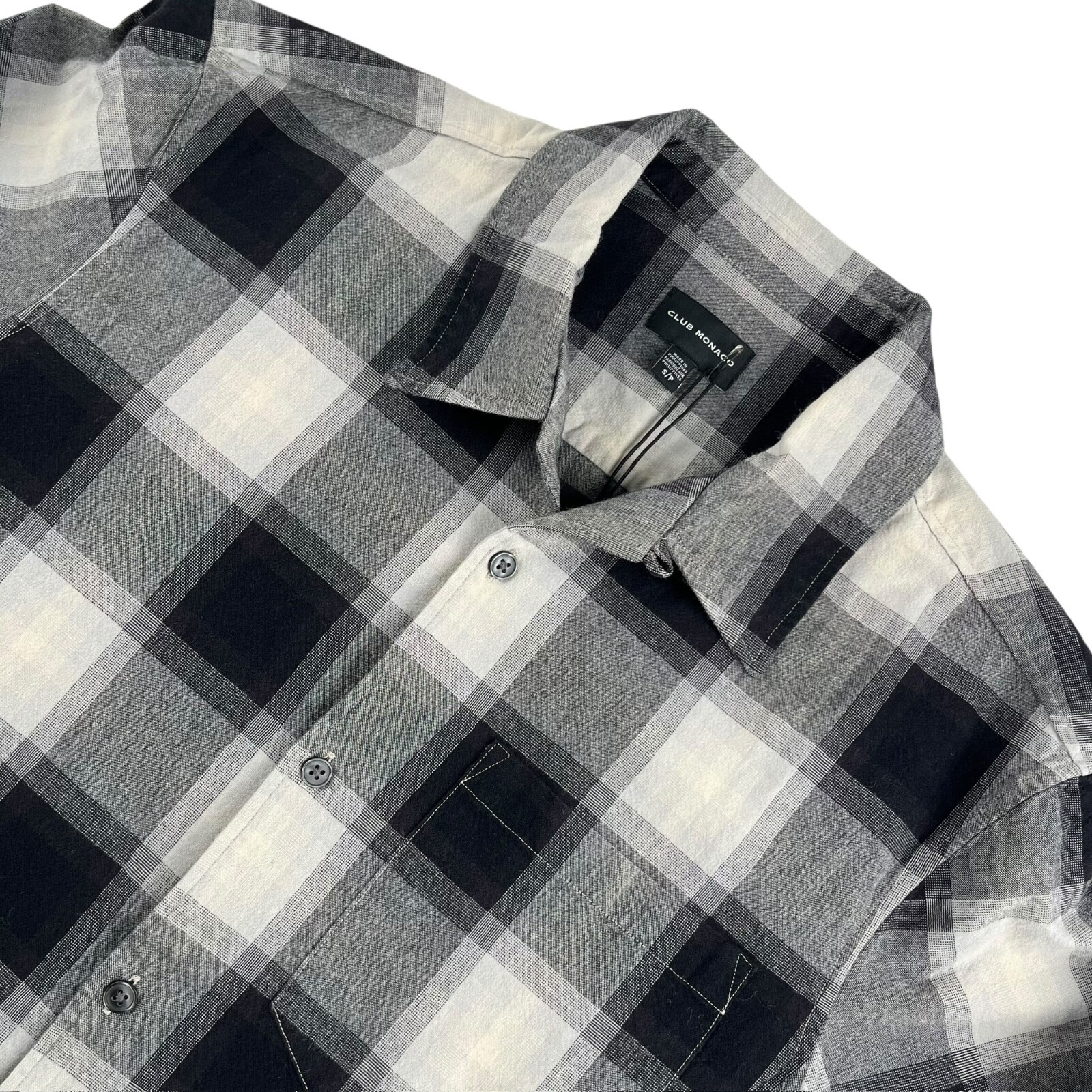 NEW Club Monaco Men’s Cotton Check Button-Down Shirt Black & White • Small