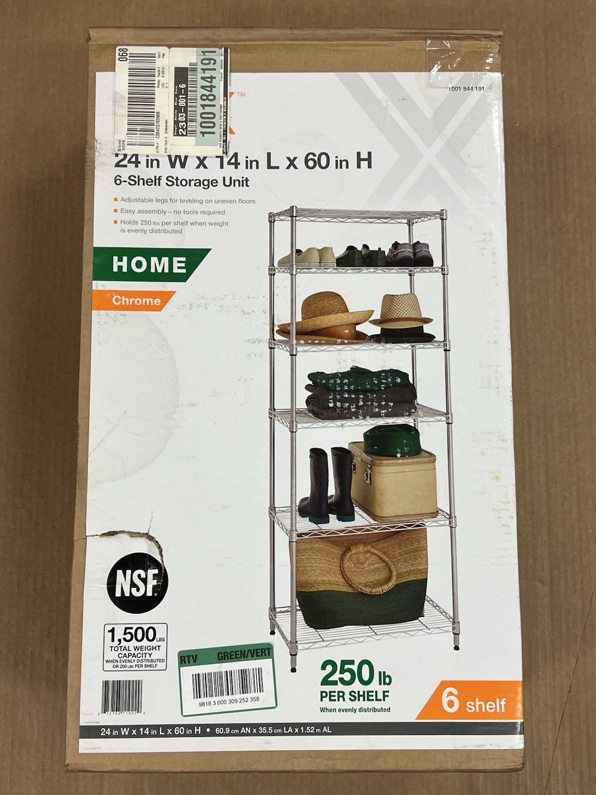 HDX 6-Tier Steel Wire Shelving Unit in Chrome 24 in. W x 60 in. H x 14 in. D