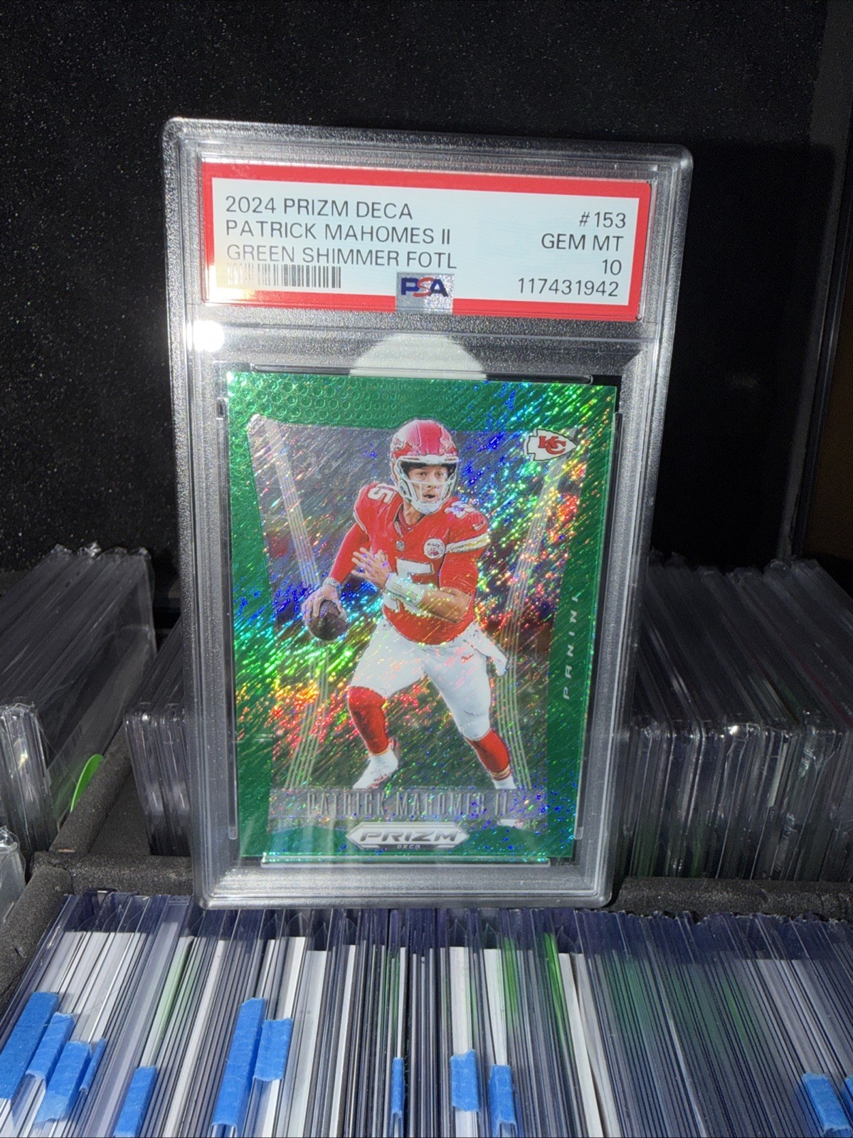 2024 Panini Green Shimmer Prizm Deca FOTL Patrick Mahomes II Chiefs 6/12 PSA 10