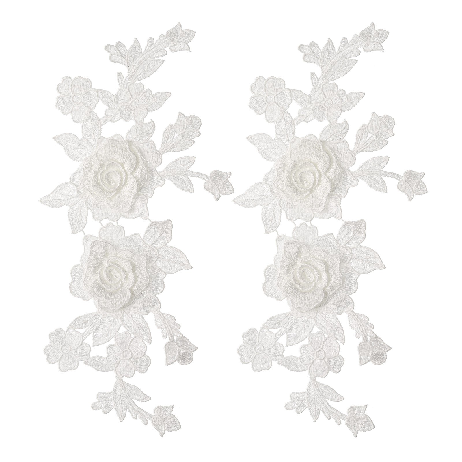 2Pcs White Retro Rose Lace Embroidered Applique 3D Floral Patches 2Pcs White Retro Rose Lace Embroidered Applique 3D Floral Patches