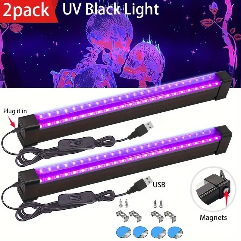 2PC/ 4PC LED UV Light Bar Blacklight USB Magnetic Lamp for Glow Party Club Stage